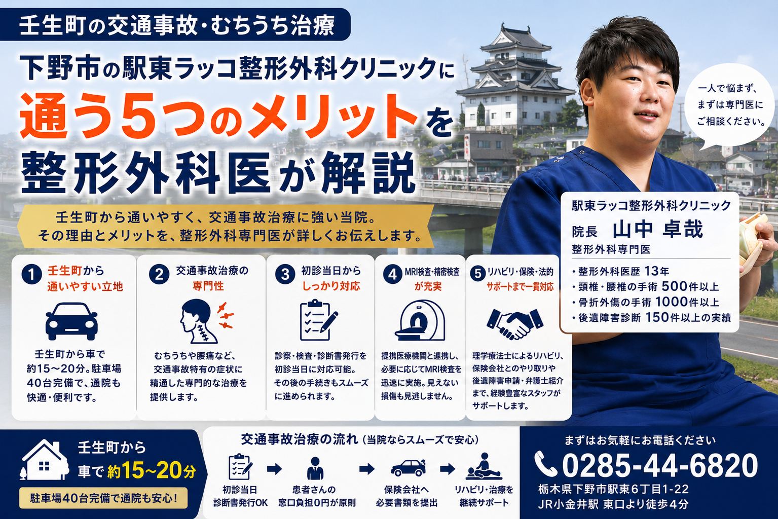 壬生町の交通事故・むちうち治療|下野市の駅東ラッコ整形外科クリニックに通う5つのメリットを整形外科医が解説