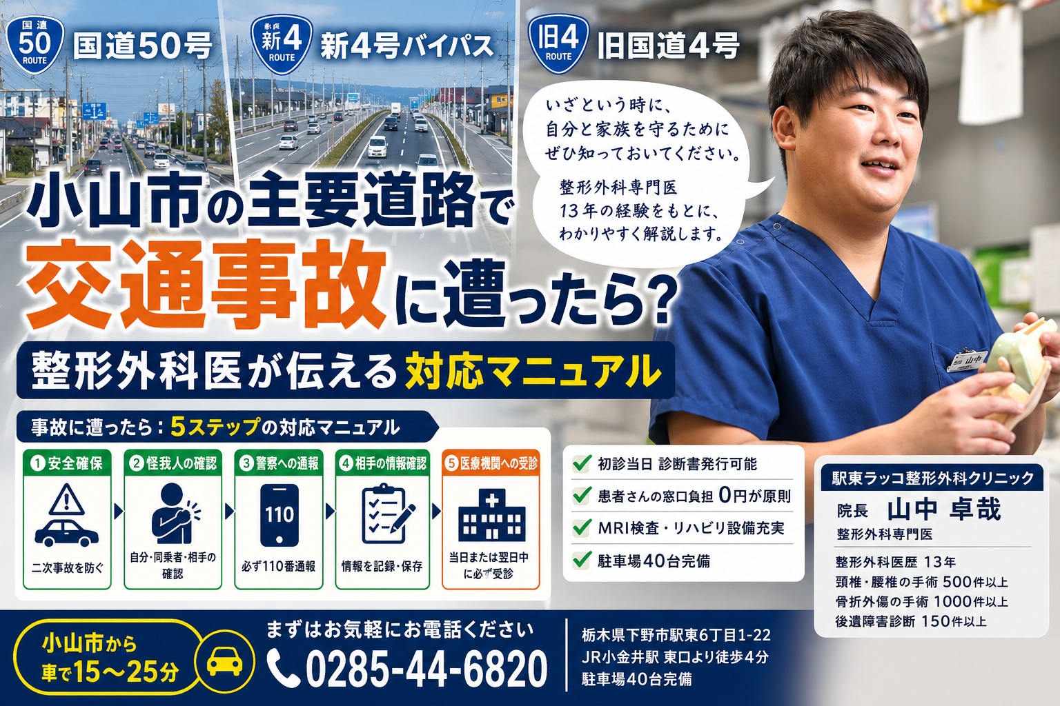 国道50号・新4号・旧4号|小山市の主要道路で交通事故に遭ったら?整形外科医が伝える対応マニュアル