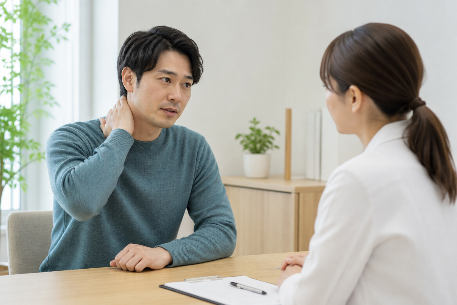事故後の症状を医療者へ相談する場面